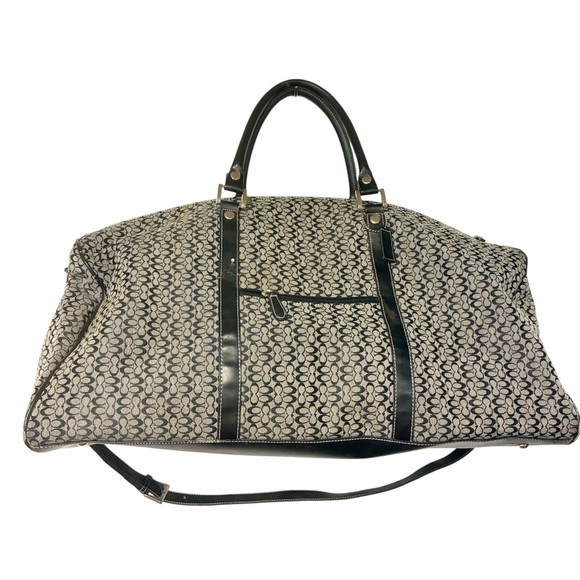 Coach Signature C Black Grey Large Duffle Bag Crossbody Travel Vacation Work - Picture 1 of 8